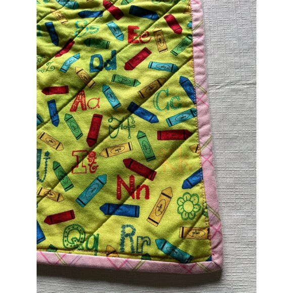 Handmade Baby Quilt With Teddy Bear & Alphabet Print 35x27 Inches - Picture 5 of 7
